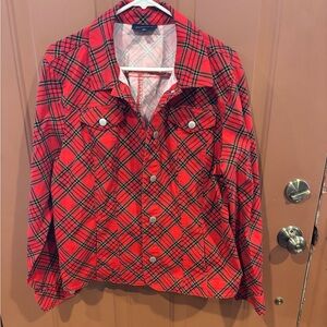 CHARTER CLUB Womens Red Tartan Plaid Cotton Twill Collared Jacket Size XXL